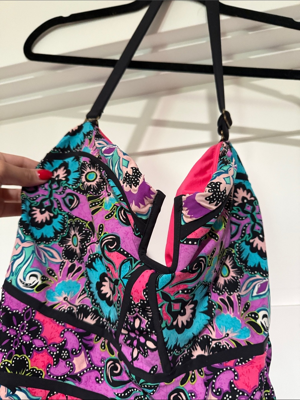 NWOT Nanette Lepore Pink Purple Floral One-Piece Swimsuit with Teal Accents - Picture 2 of 5